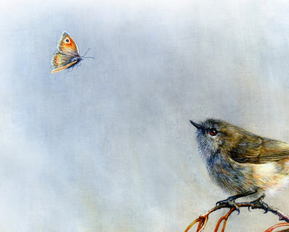 'Winter Gems' - Original Painting of Grey Warbler