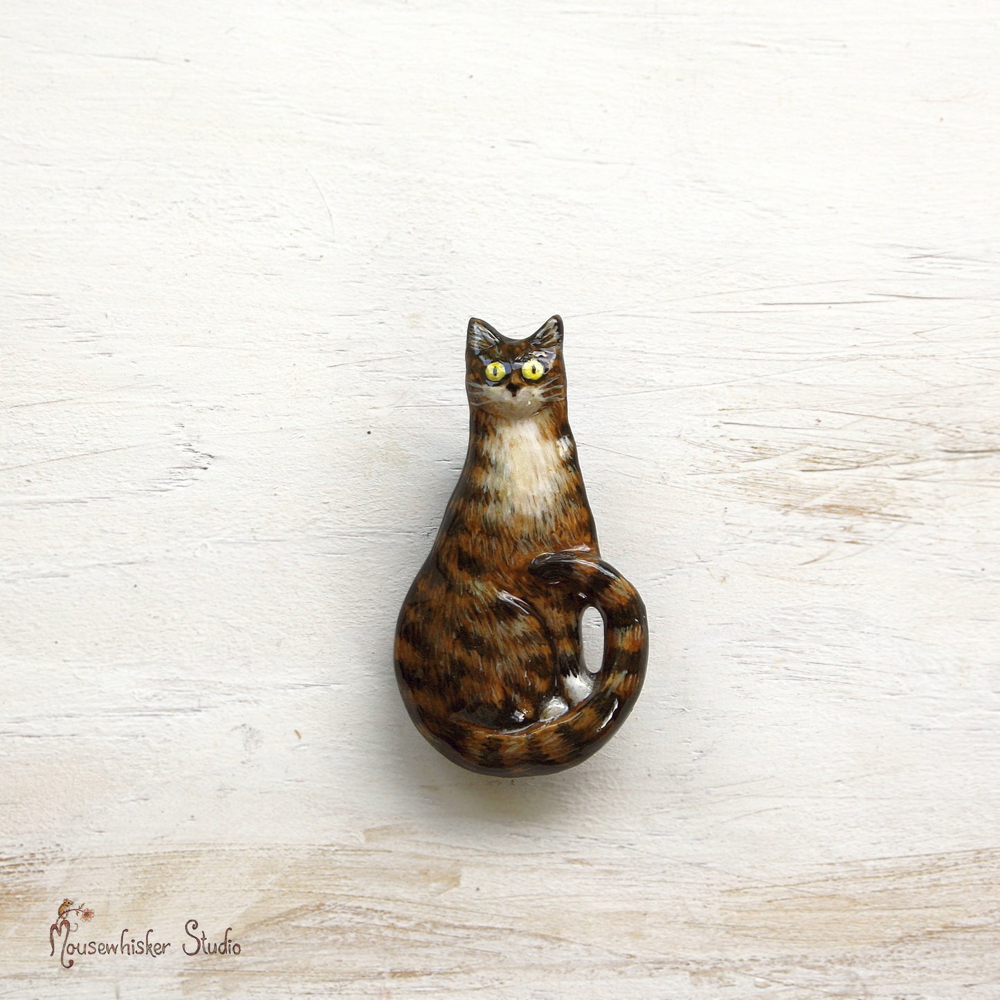 Brown Tabby Cat Brooch - NZ Original Art