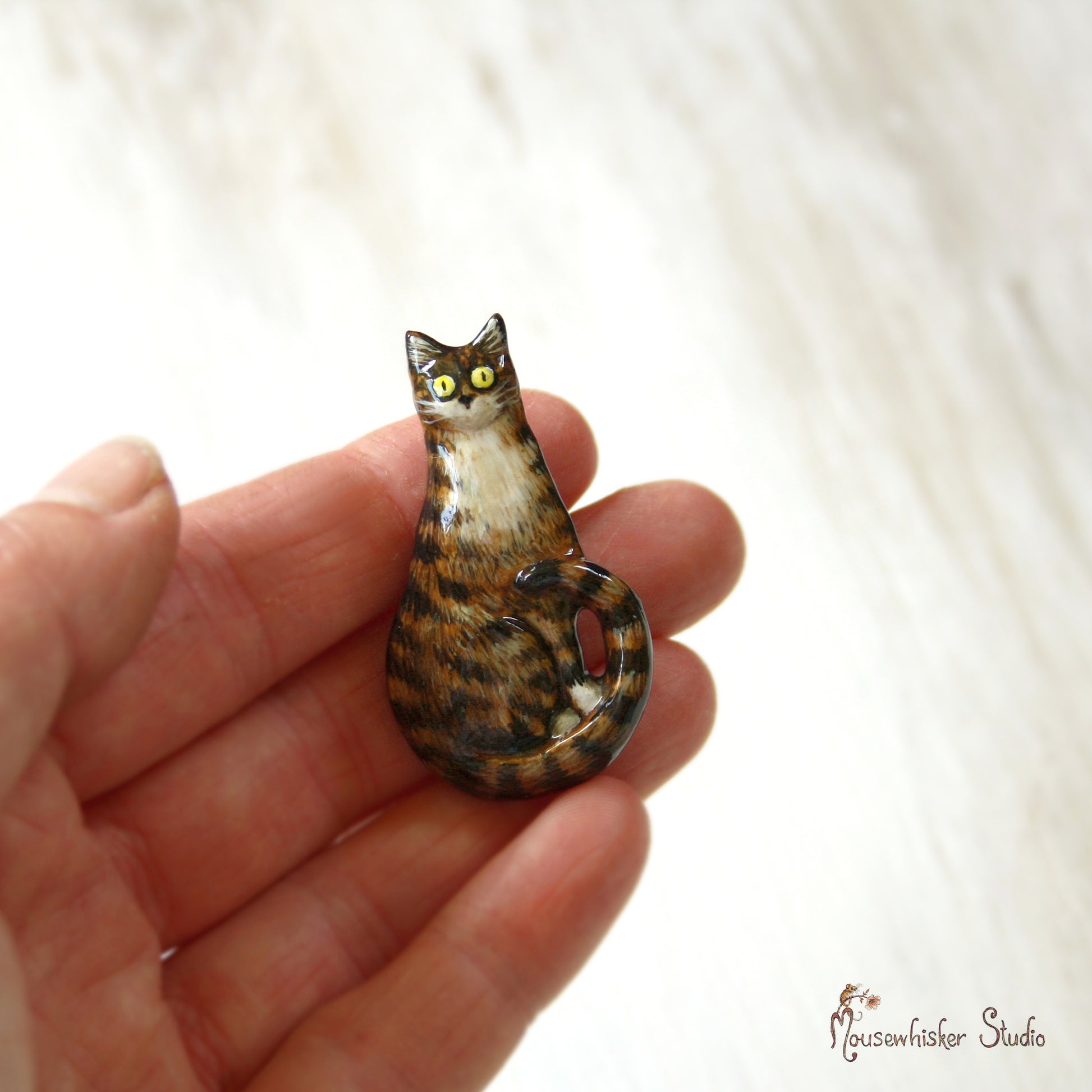 Tabby Cat Pin - Wearable Art by Sarah Potton