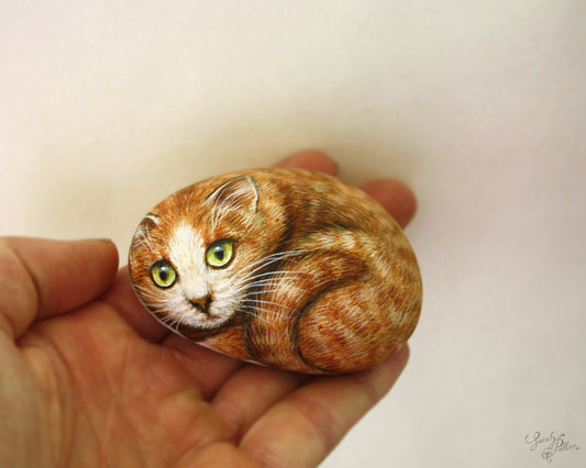 Ginger Tabby Cat Painted Stone Art - Made in NZ