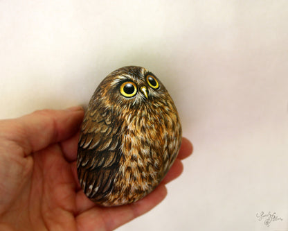 Original Painting on a Stone - Morepork Owl