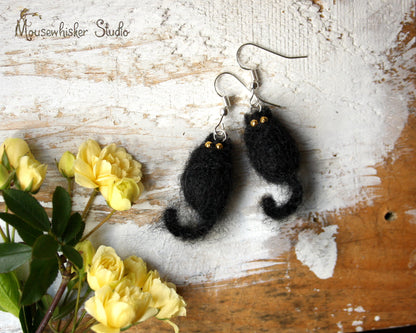 Black Crocheted Cat Earrings