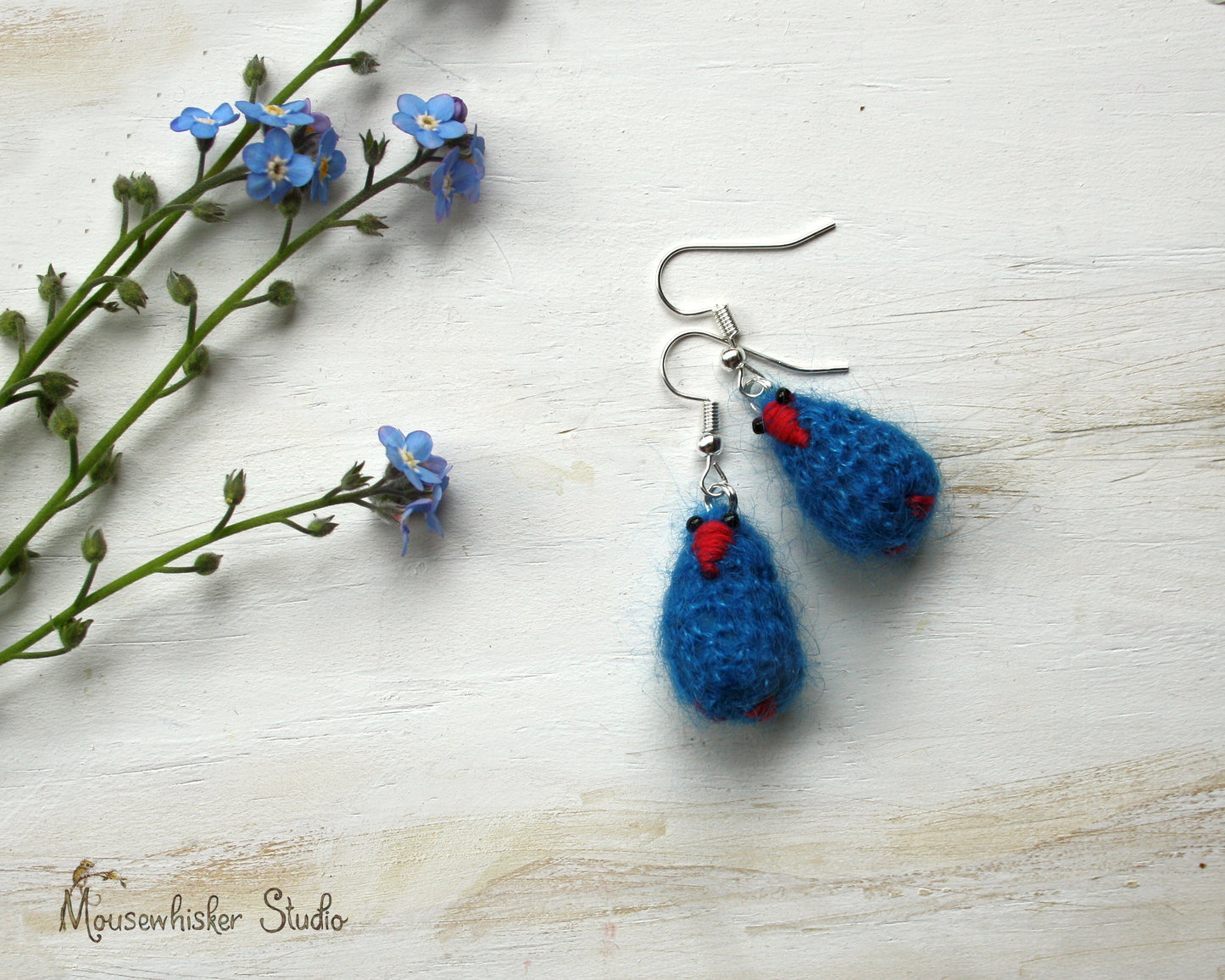 Crocheted Fuzzy Pukeko Earrings