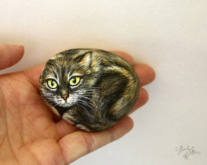 Longhaired Brown Tabby Stone Painting