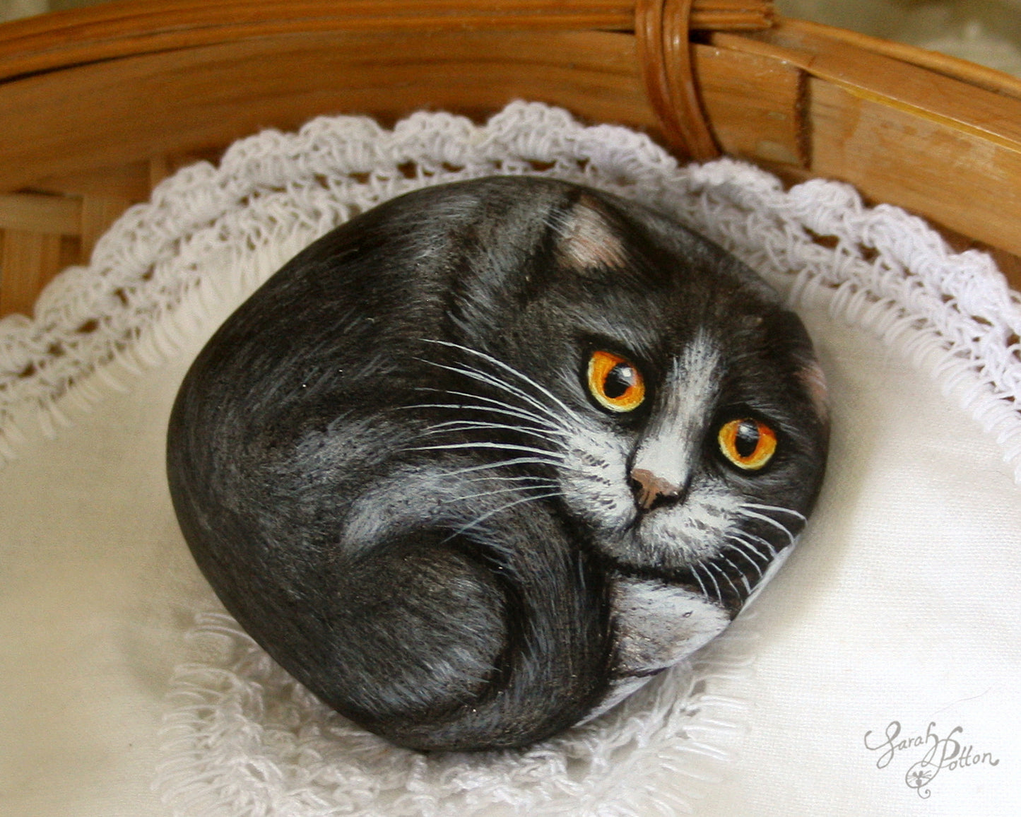 Black & White Cat Painted Rock