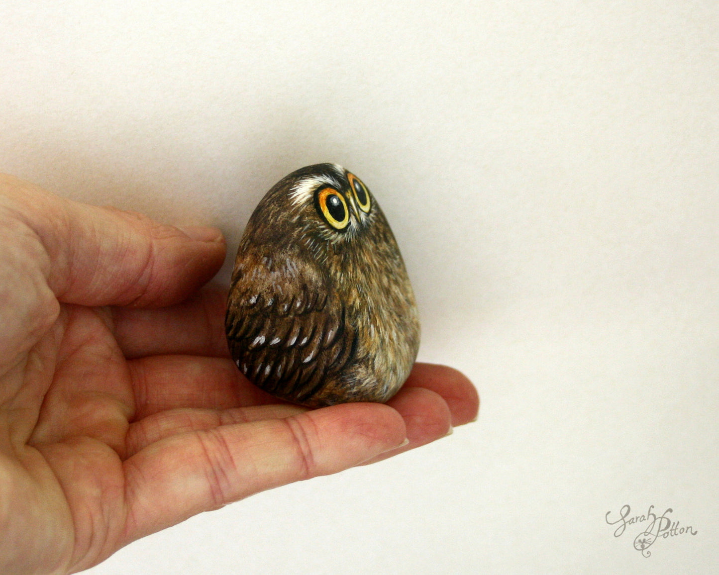 Morepork Painted Stone - NZ Owl Art