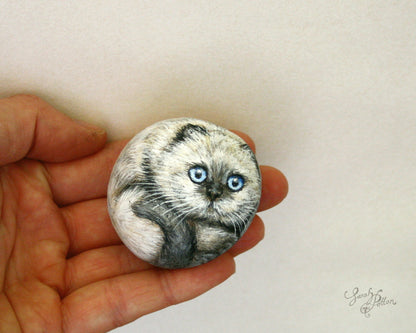 Fluffy Birman Kitten Painted Stone