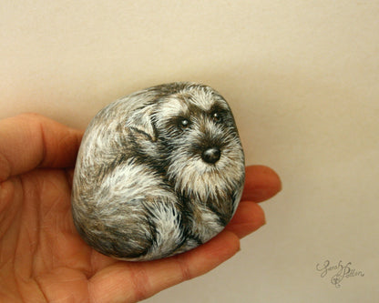 Dog Painted Stone - Miniature Schnauzer Art