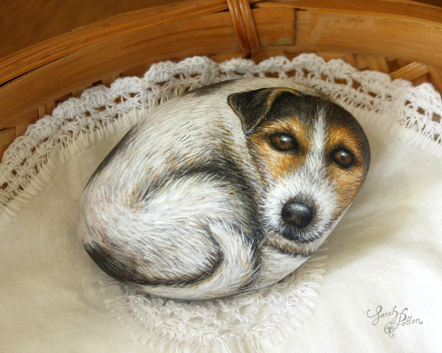Tricolour Jack Russell Dog Rock Painting