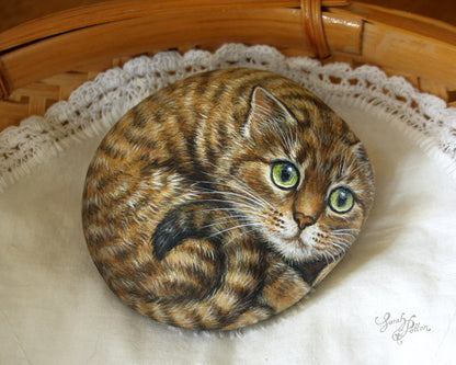 Rock Art - Brown Tabby Cat Stone Painting