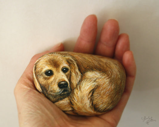 Golden Retriever Dog Painted on a Rock