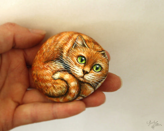 Painted Rock - Orange Tabby Cat