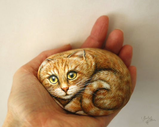 Ginger Tabby Painted Rock Cat