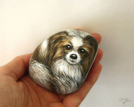 Papillon Dog Painting on a Stone