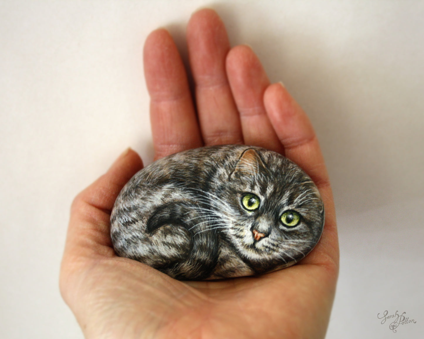 Painted Rock - Grey Tabby Cat Art