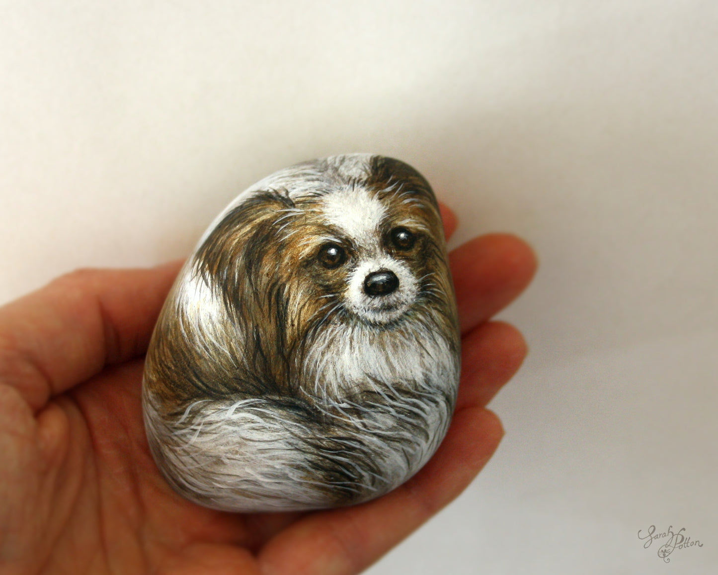 Papillon Dog Painting on a Stone