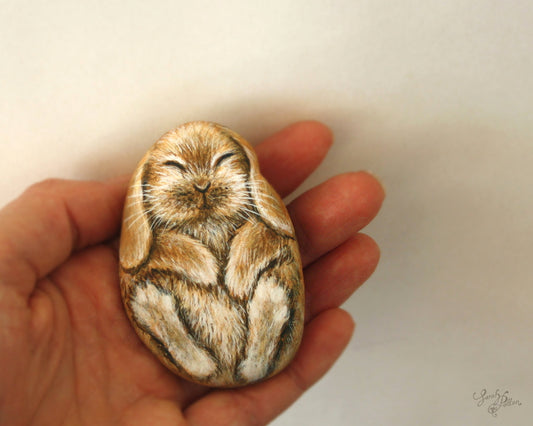 Painted Rock - Sleeping Fawn Bunny