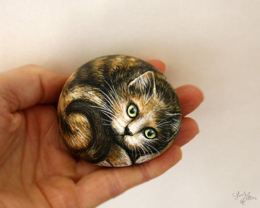 Tortoiseshell Cat Painted Stone