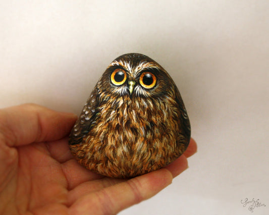 Owl Painted Rock - NZ Morepork