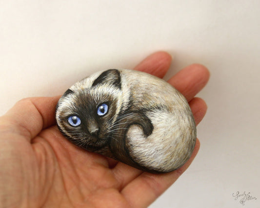 Siamese Cat Painted Stone