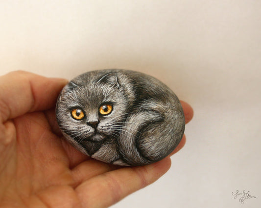 Grey Cat Painted Stone