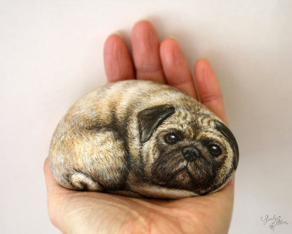 Pug Dog Painted Rock