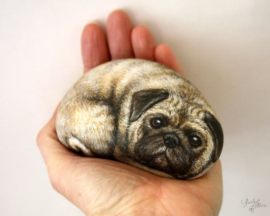 Pug Dog Painted Rock