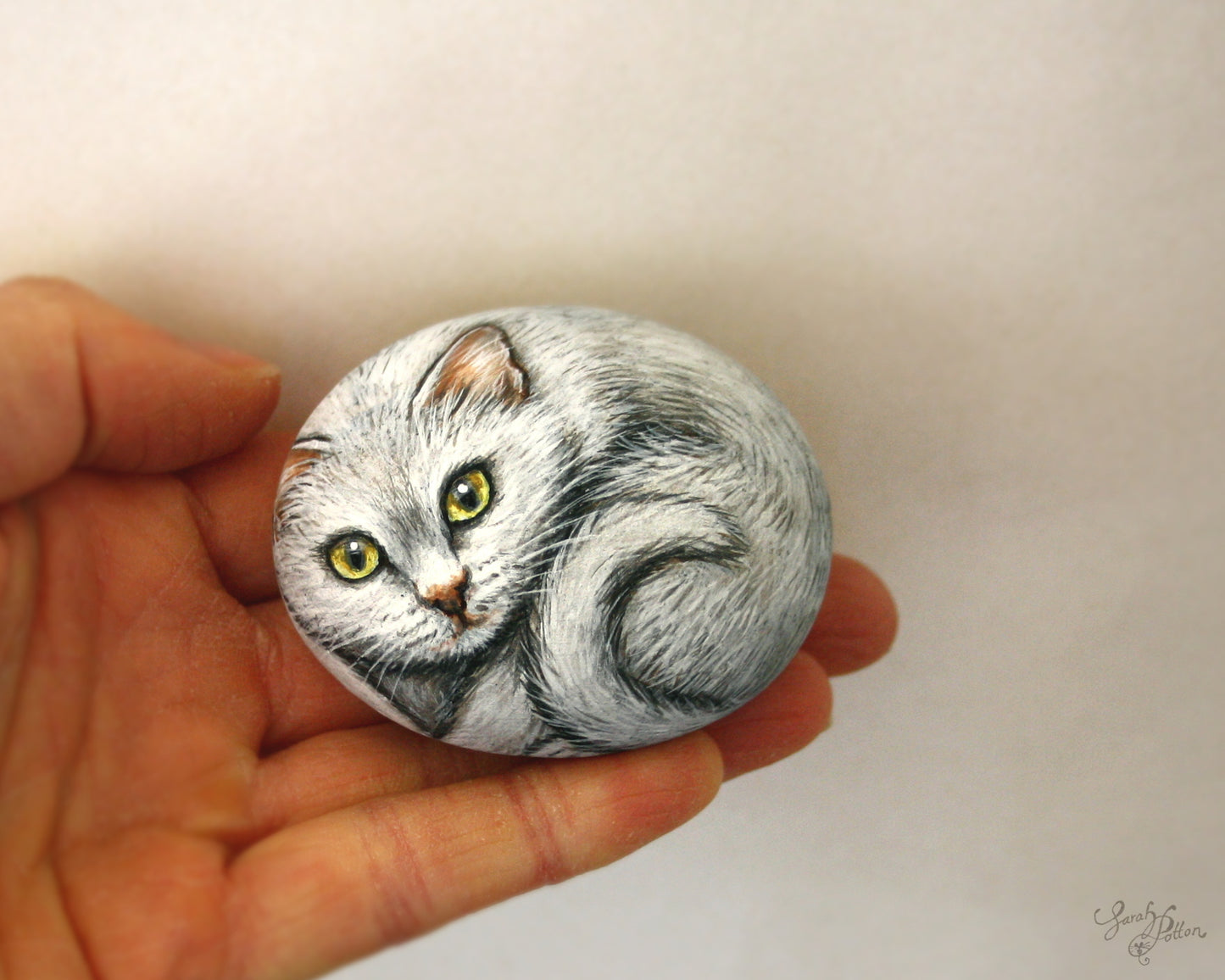 White Cat Painted Stone