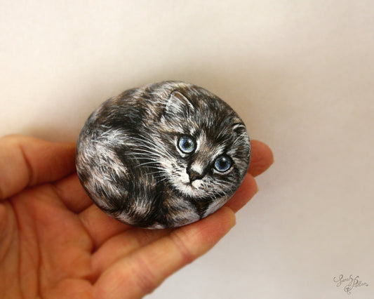 Painted Cat Stone - Grey Tabby Kitten