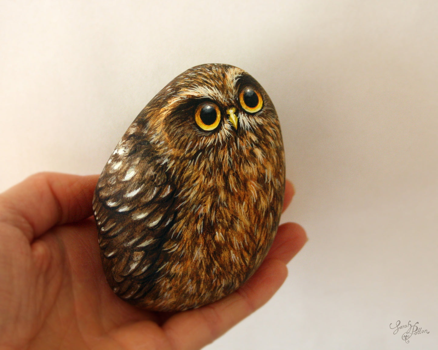 NZ Morepork Owl Rock Painting