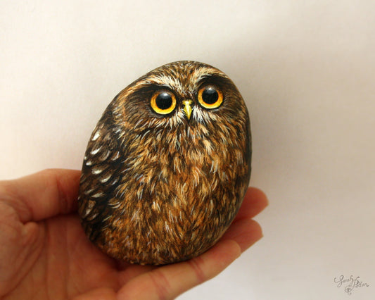 NZ Morepork Owl Rock Painting