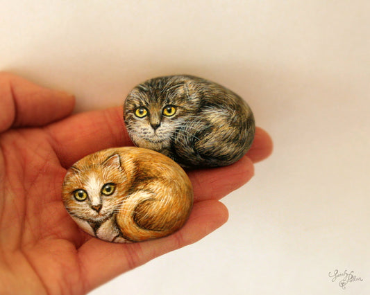 Tiny Cat Painted Rocks - Pebble Art