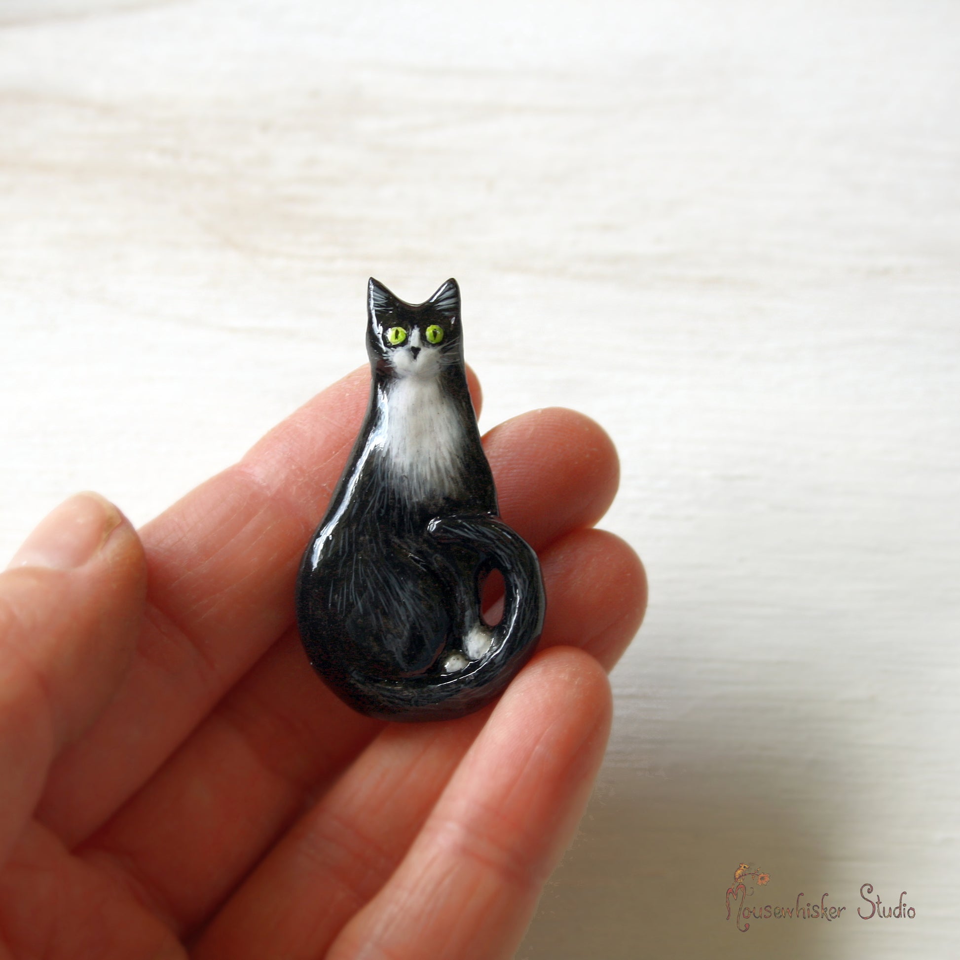 Tuxedo Cat Pin by NZ Artist