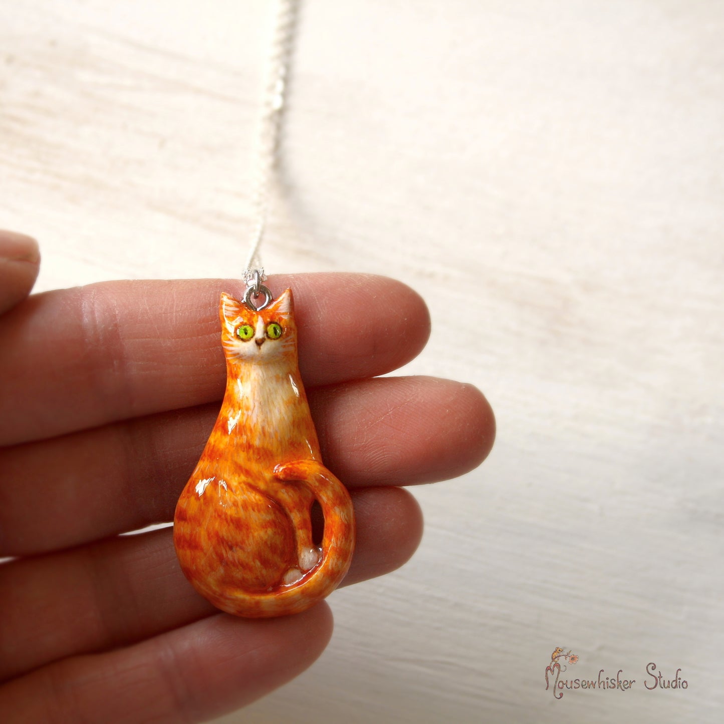 Orange Cat Pendant - Art Jewellery