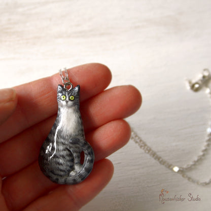 Grey Cat Pendant - Animal Art