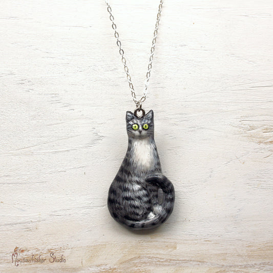 Cat Necklace - Grey Tabby