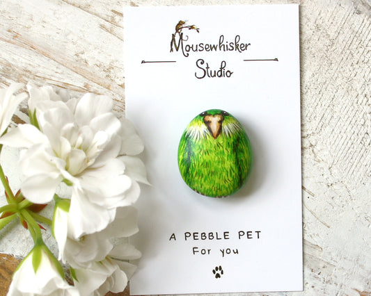 NZ Kakapo Pebble Brooch