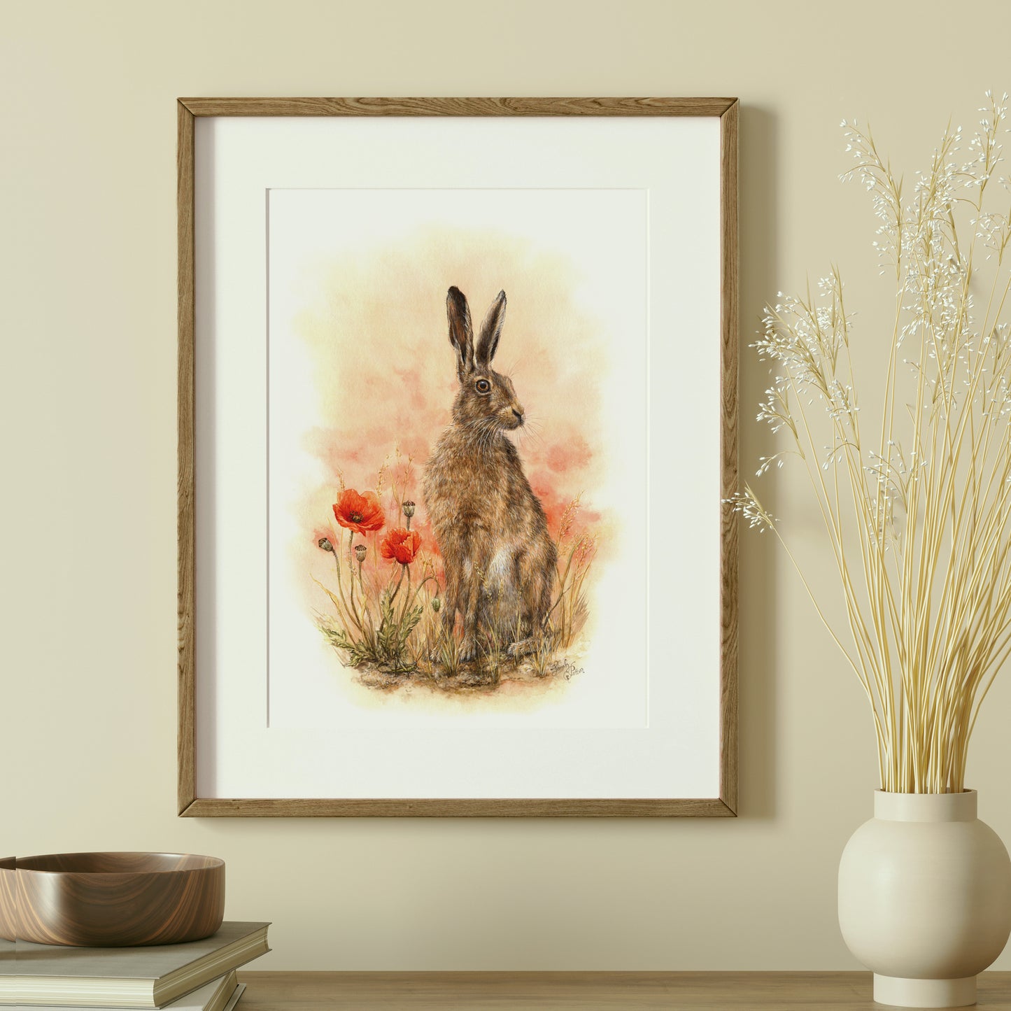 'Meadow Dreams' - Original Painting of Hare & Poppies